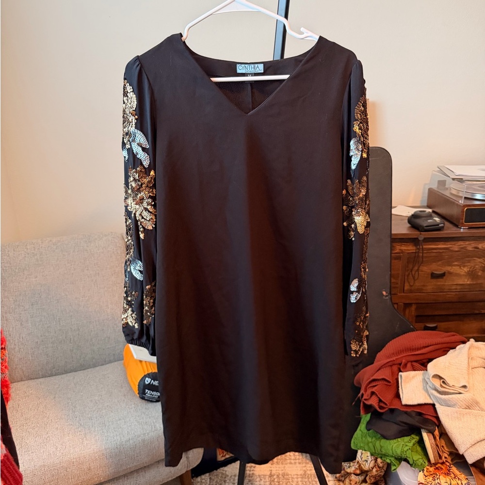 Cynthia Rowley Black Dress with Gold and Silver Embellishments